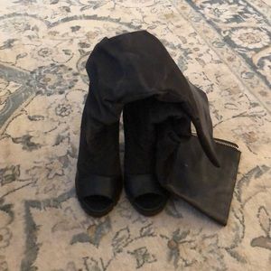 Open toe black boots with back zipper - comfy!